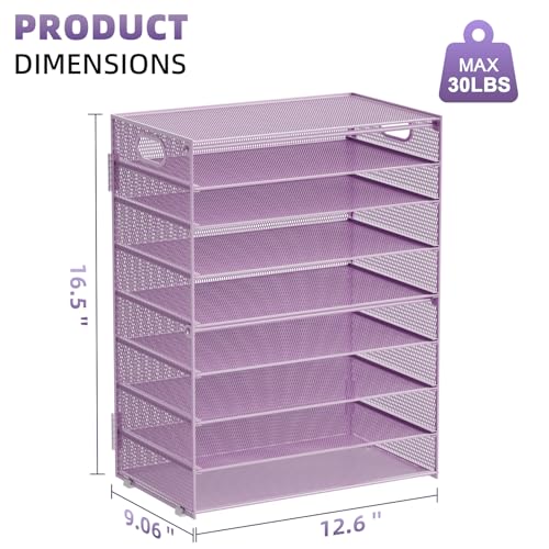 Marbrasse Paper Organizer Letter Tray, 9 Tier Mesh File Organizer with Handle, Paper Sorter Desk Organizer for Home Office Supplies - Purple - color: 9 Tier Purple