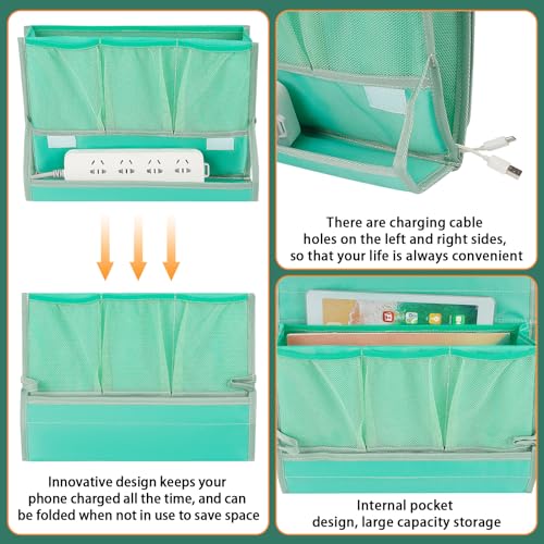Bedside Caddy Bedside Storage Organizer Bedside Organizer with Power Strip Holder and 2 Adjustable Straps for Home Bunk Bed College Dorm Sofa (Green) - color: Green