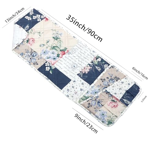 Brilliant Sunshine Roses in Beige Couch Sofa Armrest 5 Pockets Organizer, Slip Resistant Recliner Armchair Caddy, Washable Remote Controls Holder, Storage for Magazine, Phone, 35×13", Vintage Indigo - color: Vintage Indigo