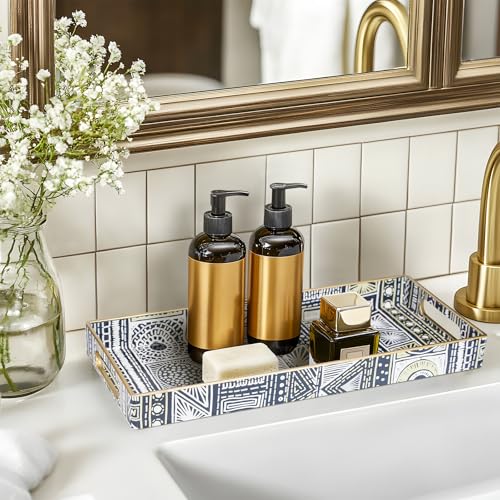 MAONAME Plastic Vanity Tray, Small Bathroom Counter Tray, Narrow Decorative Trays with Handles, Storage Dresser Trays Organizer for Toilet Tank, Jewelry, Makeup, 13.8" x 6" x 1.57" - color: Bohemian-4
