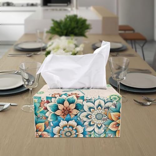 Hippie Flower Rectangle Tissue Box Cover Modern PU Leather Rectangular Tissue Box Tissue Box Holder Waterproof Tissue Cover Decorative Tissue Box Organizer for Bathroom - color: Hippie Flower
