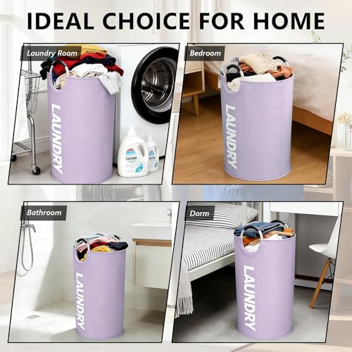 A large 90 liter laundry basket that can be folded for easy carrying. Suitable for bathrooms, laundry rooms, and travel (Purple) - color: Purple