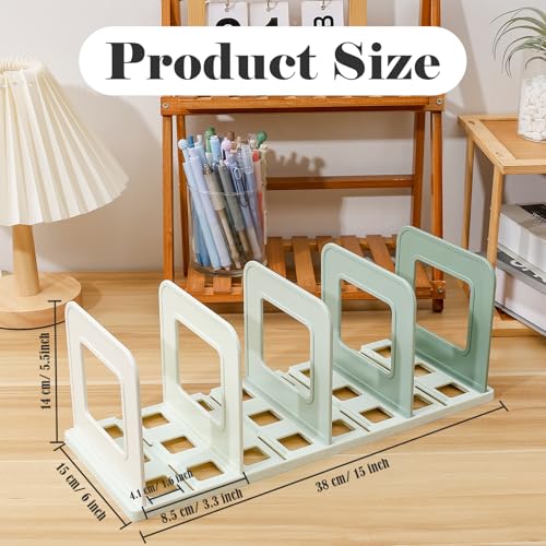 BAYTORY Gradient Desk File Holder, Vertical File Organizer with Adjustable Dividers, Desktop Book Organizer, Binder Shelf for Office Desk (4 Slots, Green) - color: Green