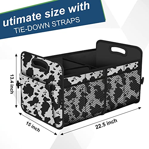 Femuar Car Trunk Organizer,Car Storage Organizer with 72L Large Capacity Waterproof Collapsible and 11 Pockets,Trunk Organizer for Car Suv/Jeep/Sedan, Large Size, Cow print - color: Cow print, size: Large