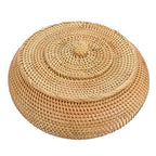 Hipiwe Round Rattan Boxes with Lid Natural Woven Storage Basket Bin Multi-Purpose Wicker Tray Weaving Decorative Shelf Basket Farmhouse Picnic Bread Fruit Table Storage Basket - size: Large，8.9"D x 4.7"H
