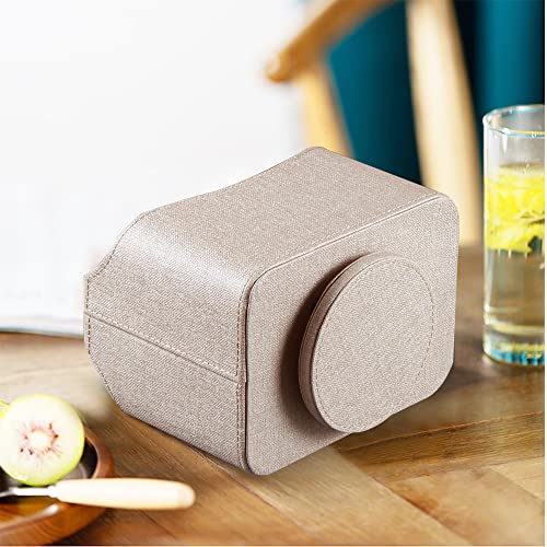 Fanousy 360° Rotating Remote Control Holder, PU Leather TV Remote Caddy Organizer Basket Storage Box with 5 Compartments for Pen, Pencil, Art Supplies, Makeup Brush, Office Desk Table Accessories - color: Beige