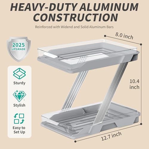 3 Pack Bathroom Organizers and Storage - Multi-Purpose,2-Tier Clear Pull Out Organization for Bathroom,Under Sink,Kitchen,Vanity,Countertop,Cabinet,Pantry & Medicine Cabinet,Grey