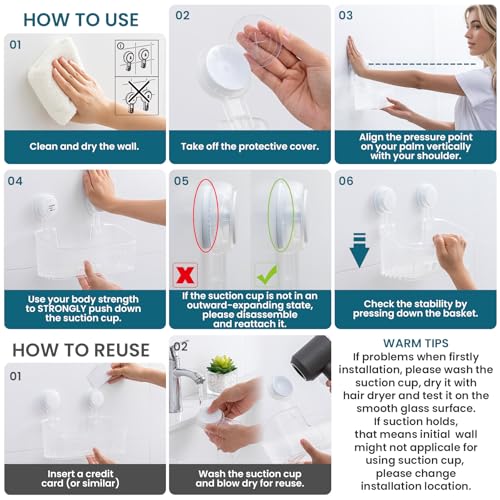 TAILI Shower Caddy Suction Cup 2 Pack, Heavy Duty Bathroom Organizer, Removable Shelves for Inside Shower, Shampoo, Waterproof Suction Plastic Storage for Bathroom Accessories Holder, Frosted Clear - style: 1 × Frosted Clear
