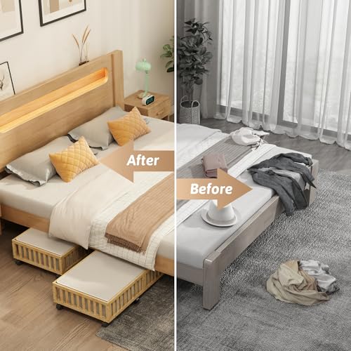 Bamboo Under Bed Storage Containers with Wheels, 2 Pack Large Under the Bed Shoe Storage Bins, Wood Rolling Underbed Drawers Organizer for Bedroom Closet Clothes Blanket Under Crib Toy Nature - color: Nature, size: 2 PCS (33.07"×16.54")