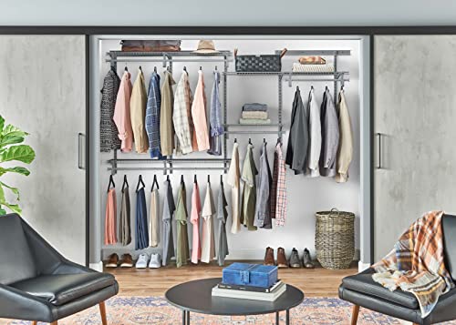 ClosetMaid ShelfTrack Wire Closet Organizer System, Adjustable from 5 to 8 Ft., With Shelves, Clothes Rods, Hardware, Durable Steel, Satin Chrome - color: Satin Chrome, size: 5 to 8 ft