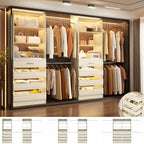 Aheaplus Closet System, 6-15Ft Closet Organizer with 8 Wooden Drawers, Wood Closet Organizer System with Tower, Walk-in Closet Organizer Wardrobe Garment Clothes Rack with 4 Hanging Rods, White Oak - color: White Oak