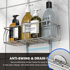 Epicano Anti-Swing Hanging Shower Caddy Stainless Steel 304, Over Head Shower Caddy Rustproof with hooks for Towels, Sponge and more, Chrome - color: Silver
