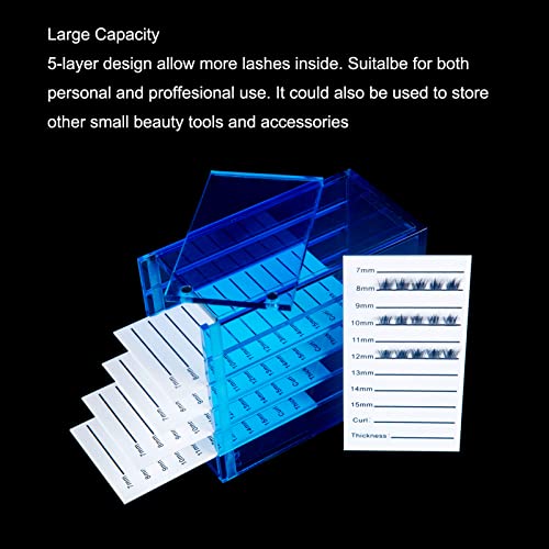 Lash Storage Organizer, Upgrade Design Small 5-Layer Lash Trays for Lash Extensions with magnet cover, Blue Semilucent lash tray Organizer, Eyelash Storage Box - color: Blue-Upgrade