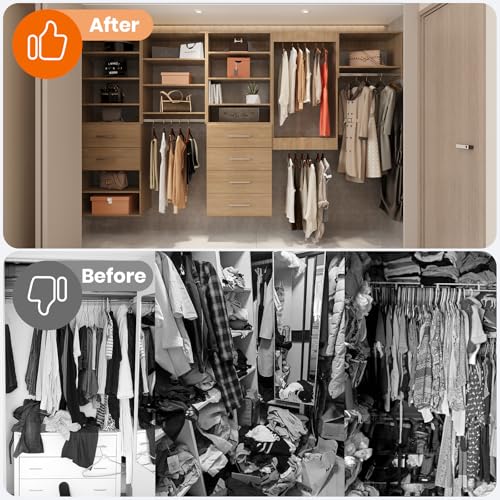 ROOMTEC 25.5" 4 Drawer Short Tower Closet Unit, Modular Closet System with Drawers and Shelf, Wardrobe Organizer for Bedroom or Walk-in Closet, Wall Mounted, Customizable Clothes Storage Unit, Wood - color: Wood, size: 25.5" Wide, style: 4 Drawer Short To