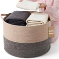 XXXXL 125L Extra Large Blanket Basket, 23.6" x 16.9" Jumbo Woven Cotton Rope Storage Basket with Handles, Laundry Hamper, Toy Storage for Living & Play Room(Black & Jute) - color: Black & Jute