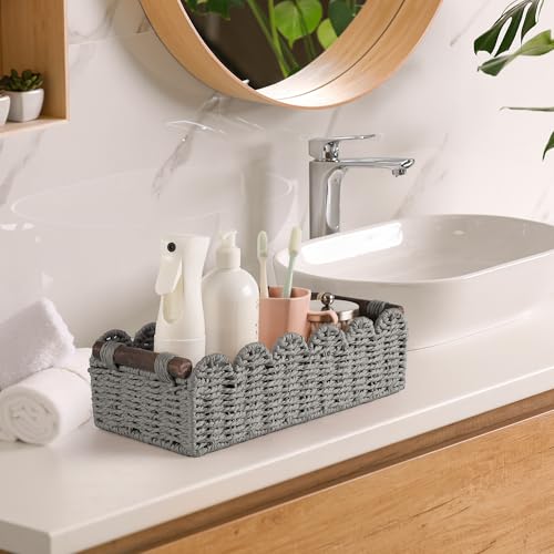 Toilet Paper Storage Basket Bathroom Counter Organizer Wicker Baskets for Organizing Cute Basket for Bedroom Nursery Room Kitchen Bathroom Decor-Gray - color: Gray
