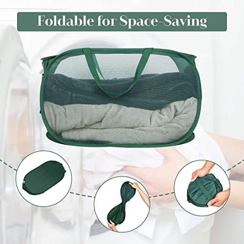 Sturdy Mesh Pop Up Laundry Hamper, Collapsible Laundry Baskets with Side Pocket, Foldable Clothes Hamper with Reinforced Carry Handles for Laundry, Bathroom, Kids Room, Dorm or Travel Emerald - color: Emerald