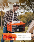 VEVOR Plastic Collapsible Storage Bins, 45L 6 Packs, Stackable Folding Storage Crates with Handles, Holds 33 lbs Per Bin, Foldable Heavy Duty Containers, Space-Saving Baskets, for Home Organizing - size: 45L-Orange-6PC