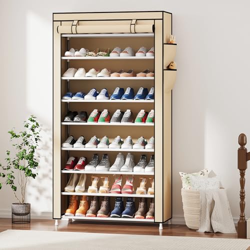 Laiensia 9-Tier Shoe Rack ，Space Saving Shoe Storage Organizer Non-Woven Cover Shoe Shelf Holds 36-45 Pairs for Bedroom, Hallway, Entryway, Beige - color: Beige, size: 9-tier