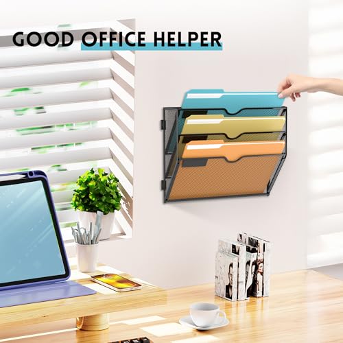SUPEASY 3 Tier Wall File Organizer, Hanging Wall Mounted Mail Organizer with Label Slots, Metal Mesh File Holder Magazine Rack for Office, Home, School or Classroom, Black - color: Black, size: 3-Tier