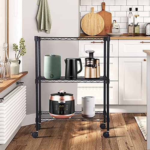 BestOffice | 3-Tier Wire Storage Shelves with Wheels | 23x13x31 | Black | Adjustable Racks | Heavy-Duty Metal Shelf, Holds Upto 170 lbs | No-Tool Assembly | Ideal for Home & Garage Shelving - color: Black, size: 23"D x 13"W x 31"H