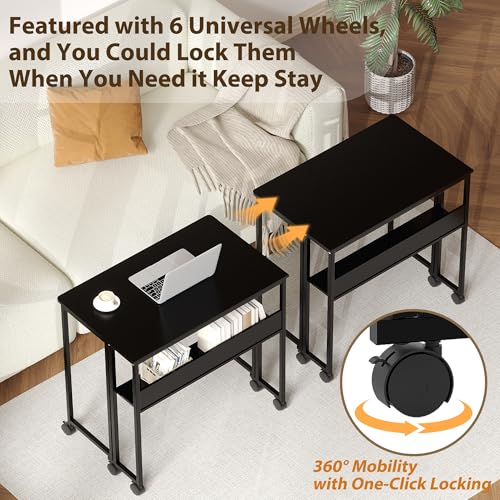 Folding Desk Small Rolling Desk with Storage Shelf,31.5 Inch Foldable Computer Table with Wheels,Portable Office Desk for Small Space Sofa Table,Easy to Fold,Writing Work Office Computer Desk,Black - color: 31.5" Black