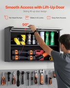 VEVOR Metal Wall Cabinet, 30.31 x 12.01 x 19.69 Inch, Floating Garage Tool Cabinet with Up-Flip Door and Shelf, 240 lbs Load Capacity, Fit for Garage, Basement, Kitchen, Warehouse Assembly Required - style: Upgrade Flip up 20"