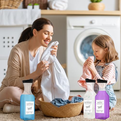 Laundry Detergent Dispenser Bottle 53oz with Label,4 Pack Liquid Laundry Dispenser,Plastic Detergent Dispenser for Laundry Room Organization and Storage,Black Lid - color: Black Lid