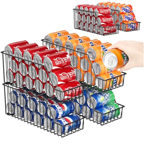 4-Tier Stackable Can Rack Organizer for Kitchen Pantry,Max Can Storage Holder,Durable Can Dispenser & Canned Goods Organizer for Fridge,Hold More 44 Cans, for Various Ounces of Canned Food Soda Drinks - color: Back, size: 4 Pack - 4-Tier