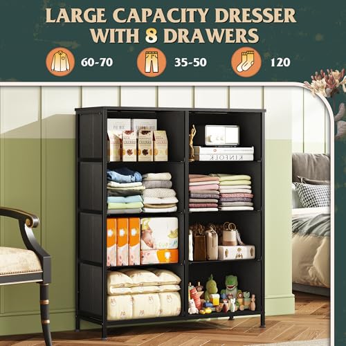 WLIVE Fabric Dresser for Bedroom, Tall Dresser with 8 Drawers, Storage Tower with Fabric Bins, Double Dresser, Chest of Drawers for Closet, Playroom, Dormitory, Vintage Green - color: Turquoise, style: General
