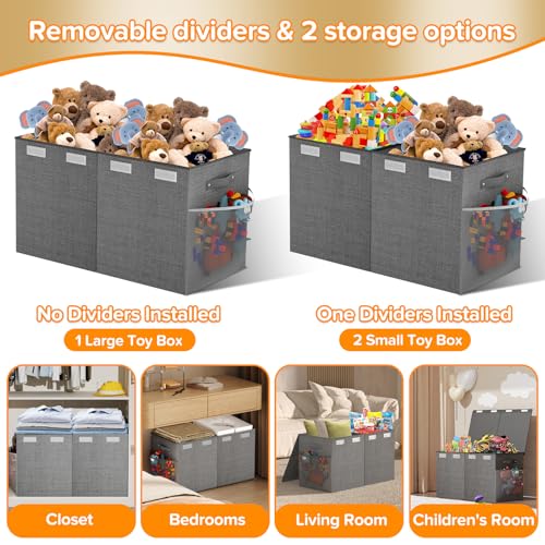 Large Toy Box Chest, Collapsible Sturdy Toy Storage Organizer Boxes Bins Baskets Dinosaur Kids Toy Chest Bin with Lids for Boys Girls Living Room Playroom Bedroom Nursery 25"x14"x16" Gray - color: Grey－2