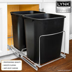 LYNK PROFESSIONAL® Double Pull Out Trash Can Under Cabinet - Under Sink Trash Can Slider - Trash Can Slide Out Drawer - Sliding Pull Out for Kitchen Garbage Bin (Trash Cans Not Included) - size: 14-1/8" W x 20-1/4" L x 11-1/2" H