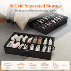 Lifewit Under Bed Shoe Storage Organizer 4 Pack(16 Shoes Cells), 4.3 Inches Profile Fabric Shoes Container Box with Clear Cover, Foldable Storage Bag with 2 Handles, Fits 32 to 64 Pairs - style: 16 Shoes Cells