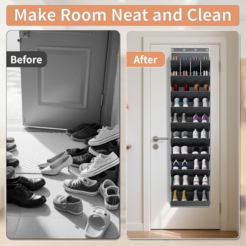 KYEVIS 10-Tier Large Size Over the Door Shoe Organizer, 20 Pairs Hanging Shoe Rack for Closet with Deep Pockets, Space-Saving Storage for Sneakers, Boots Heels (Grey) - color: Gray