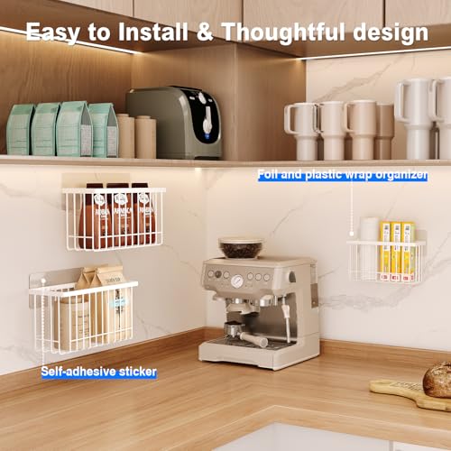 MUSTORN 3 Pack Adhesive Cabinet Door Organizer, Lid Organizers Inside Cabinet Food Container/Tumbler Lid Organizer and Storage Cup Lids Holder for Kitchen & Bathroom Wall Mounted(White) - color: White, size: 3 Pack