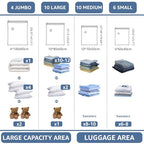 BoxLegend Vacuum Storage Bags with Large Hand Pump 30 Combo (4 Jumbo, 10 Large, 10 Medium, 6 Small) Thickened Vacuum Seal Bags for Clothing Space Saving for Clothes Pillow Comforters Bedding - size: 30 Combo