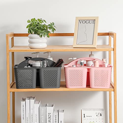 UUJOLY Plastic Portable Shower Caddy Basket Bucket, Cleaning Shower Basket with Handle Compartments Storage Basket Organizer for Bathroom Kitchen College Dorm Sink, Pink - color: Pink