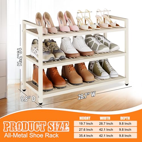 3-Tier Heavy Duty Metal Shoe Rack, 200 lbs Load Capacity Shoe Organizer with Reinforced Steel Tubes, No-Wobble Free Standing Shoe Shelf for Entryway, Closet, Bedroom, Dorm – Easy Assembly, Black - color: White, size: 3Tier/19.7"H×28.7"W×9.8"D