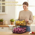 X-cosrack Stackable Wire Baskets for Counter, Fruit and Vegetable Storage, Potato and Onion Storage Bin，Kitchen Pantry Organizer - Wall Basket for Produce/Snack/Can, Large, Black - size: Large