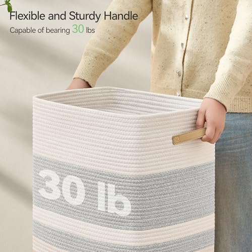 Nunsino 87L Laundry Hamper,Laundry Basket with Leather Handles,Woven Storage Basket for Toys,Pillows,Blankets,Clothes,Grey White - color: Grey&White, size: 87 L