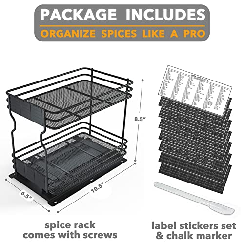 SpaceAid Pull Out Spice Rack Organizer for Cabinet, Heavy Duty Slide Out Seasoning Kitchen Organizer, Cabinet Organizer, with Labels and Chalk Marker, 6.5" W x10.75 D x8.5 H, 1 Drawer 2-Tier - style: 6.5" W, 2-Tier