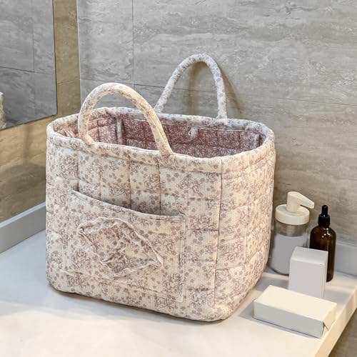 Floral Fabric Storage Basket Car Interior Storage Basket Underwear Sundries Laundry Baskets Supplies Home Organizer Bag (Pink Floral) - color: Pink Floral