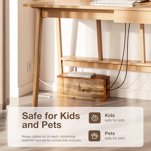 Tidita Acacia Large Cable Management Box - 15" L Cord Box Hider Power Strip Box for Power Strip Organizer - Cable Hider Box, Surge Protector Box to Hide Cords - Wire Box Hider for Desk Organization - color: Acacia