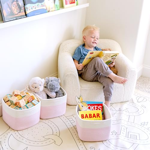 NaturalCozy Storage Cubes 9”x9”x7”Cotton Rope Woven Baskets for Organizing 3-Pack | 9 Inch Cube Storage Bin | Small Basket for Shelf Nursery, Pantry, Decorative Plant, Bathroom Closet, Toy Gift - color: Off White & Mixed Pink