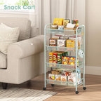 TOOLF 4-Tier Rolling Cart, Metal Utility Cart with 3 Hooks, Easy Assemble Mobile Storage Trolley On Wheels, Metal Shelving Units Kitchen Bathroom Laundry Room - color: Green, size: 4-Tier