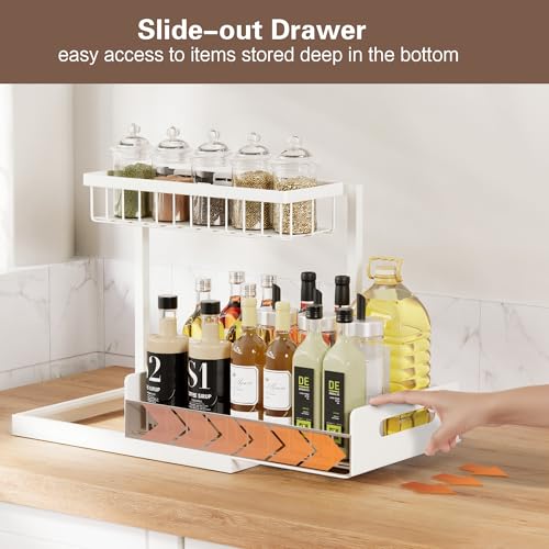VUSIGN 2 Tier Under Sink Organizer and Storage, Slide Out Pull Out Cabinet Organizer Shelf, Storage for Kitchen Bathroom Laundry, 1Pack, White - color: White-1pc