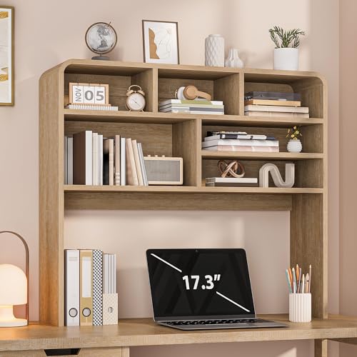 5-Tier Desk Shelf, 37.4''W Desktop Bookshelf for Computer Monitor, Desktop Organizer Shelf Storage Rack with 6 Cubbies, 5-Level Desk Hutch Display Rack for Home, Office, Dorm, Vanity, Natural - color: Natural, size: 37.4''W
