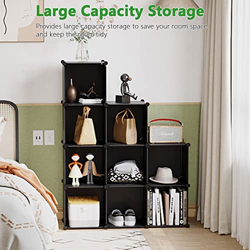 C&AHOME Cube Storage, 9-Cube Bookshelf, Plastic Closet Cabinet Organizer, DIY Stackable Bookcase, Modular Shelving Units Ideal for Home, Office, Kids Room, 36.6" L x 12.4" W x 48.4" H Black SHS3009A - color: Black