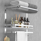 CAXIMSY Foldable 23.22 Inch Rowel Rack Wall Mounted with Bathroom Shower Shelves Stainless Steel Towel Bar Without Drilling and Screw Installation (Silvery) - color: Silvery