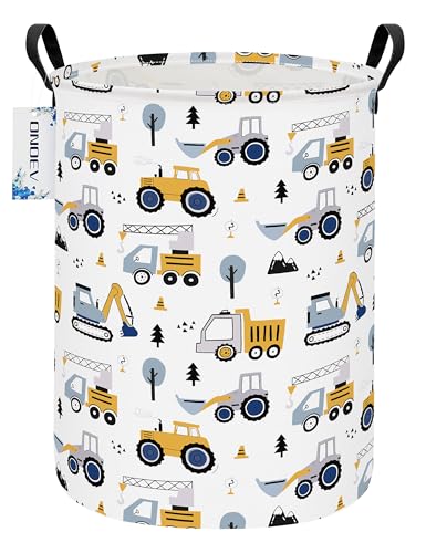 Round Construction Truck Collapsible Laundry Hamper for Nursery,Cute Forest Vehicles Excavator Toy Storage Bin for Kids Boys,Storage Basket for Home,Bedroom,Playroom,New Parent Gift(Excavator) - color: Round Excavator